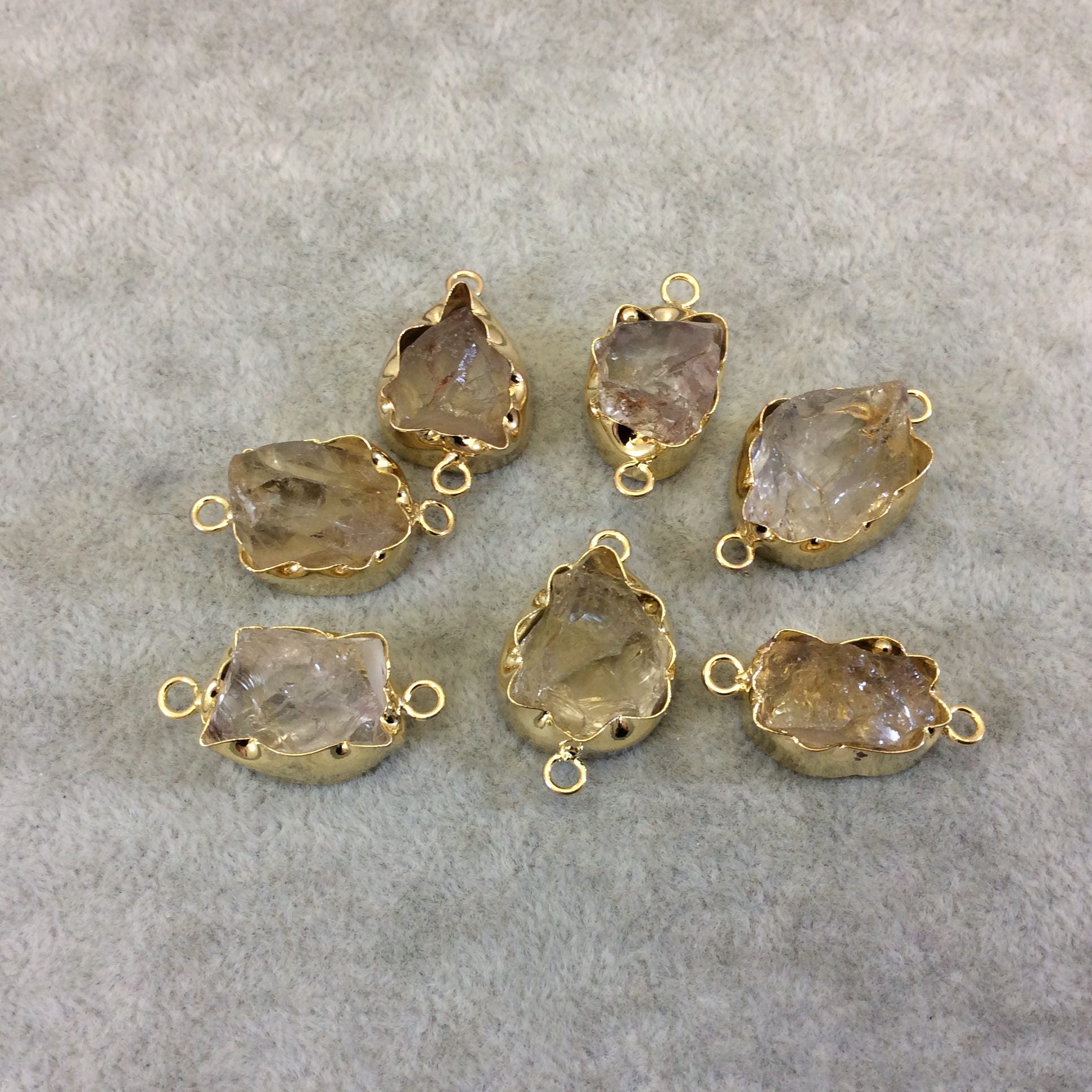 Citrine Quartz Bezel | Gold Finish Medium Raw Nugget Genuine Wavy Bezel Connector ~ 16mm  20mm Long - Sold Individually