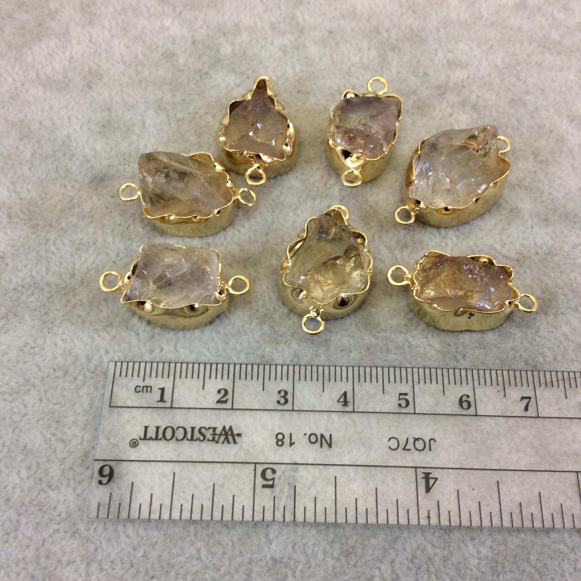 Citrine Quartz Bezel | Gold Finish Medium Raw Nugget Genuine Wavy Bezel Connector ~ 16mm  20mm Long - Sold Individually