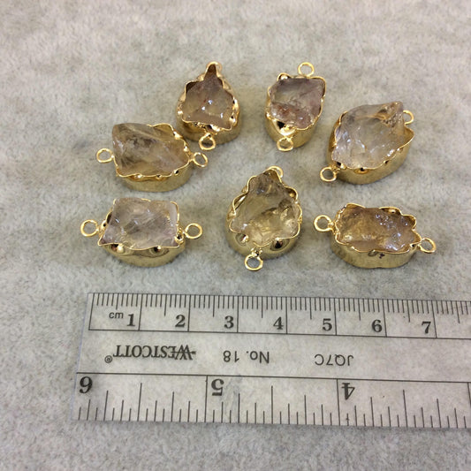 Citrine Quartz Bezel | Gold Finish Medium Raw Nugget Genuine Wavy Bezel Connector ~ 16mm  20mm Long - Sold Individually