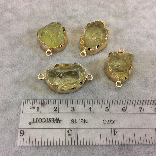 Gold Finish Large Raw Nugget Genuine Lemon Quartz Wavy Bezel Connector - ~ 20mm - 24mm Long - Sold Individually, Selected Randomly
