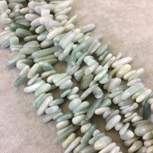 Pale Seafoam Green Natural Jade Stick Beads - 15" Strand (Approx. 115 Beads) - Measuring 3-5mm x 10-20mm - Natural Semi-Precious Gemstone