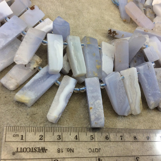 Natural Pale Blue Lace Agate Flat Stick Shape Beads W 1mm Holes - Measuring 10mm x 20-35mm, Approx. - Sold by 15" Strands (Approx. 34 Beads)