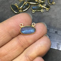 Labradorite Bezel | Gold Plated Copper Faceted Natural Faceted Oval Shaped Pendant with Two Top Rings - Measuring 14mm x 7mm