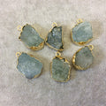 Gold Finish Large Raw Nugget Genuine Aquamarine Wavy Bezel Pendant - ~ 18mm - 22mm Long - Sold Individually, Selected Randomly