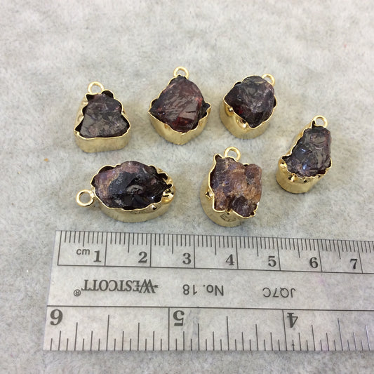Gold Finish Medium Raw Nugget Genuine Garnet Wavy Bezel Pendant - ~ 16mm - 20mm Long - Sold Individually, Selected Randomly