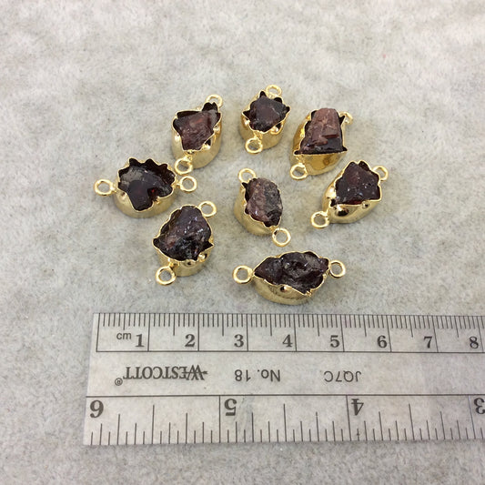 Garnet Bezel | Gold Finish Small Raw Nugget Genuine Wavy Bezel Connector ~ 12mm - 16mm Long - Sold Individually, Selected Randomly