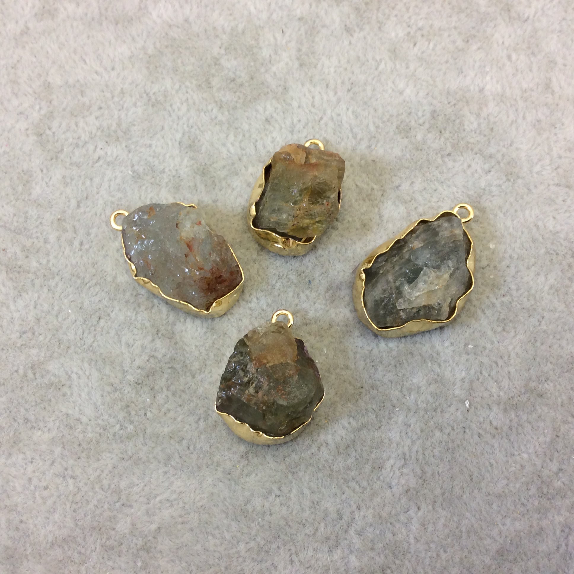 Gold Finish Large Raw Nugget Genuine Moss Aquamarine Wavy Bezel Pendant - ~ 18mm - 22mm Long - Sold Individually, Selected Randomly
