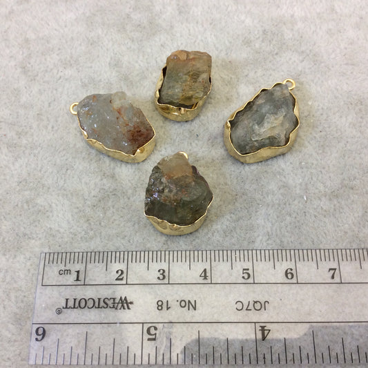 Gold Finish Large Raw Nugget Genuine Moss Aquamarine Wavy Bezel Pendant - ~ 18mm - 22mm Long - Sold Individually, Selected Randomly