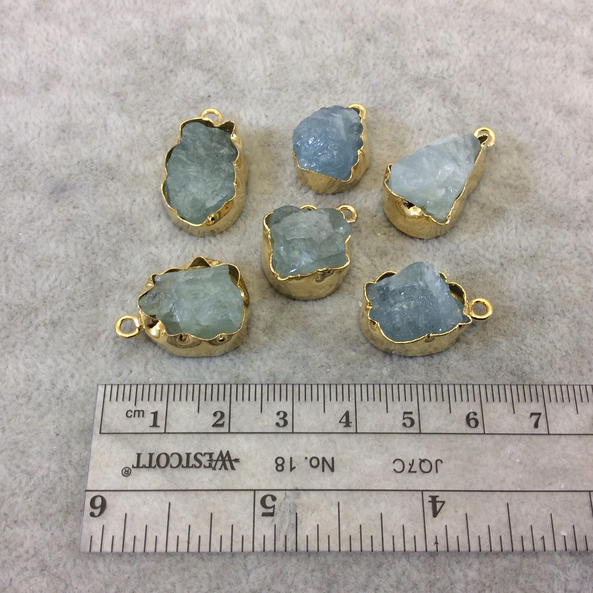 Gold Finish Medium Raw Nugget Genuine Aquamarine Wavy Bezel Pendant - ~ 16mm - 20mm Long - Sold Individually, Selected Randomly