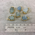 Gold Finish Medium Raw Nugget Genuine Aquamarine Wavy Bezel Pendant - ~ 16mm - 20mm Long - Sold Individually, Selected Randomly