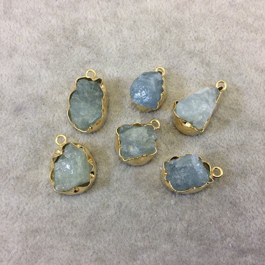 Gold Finish Medium Raw Nugget Genuine Aquamarine Wavy Bezel Pendant - ~ 16mm - 20mm Long - Sold Individually, Selected Randomly