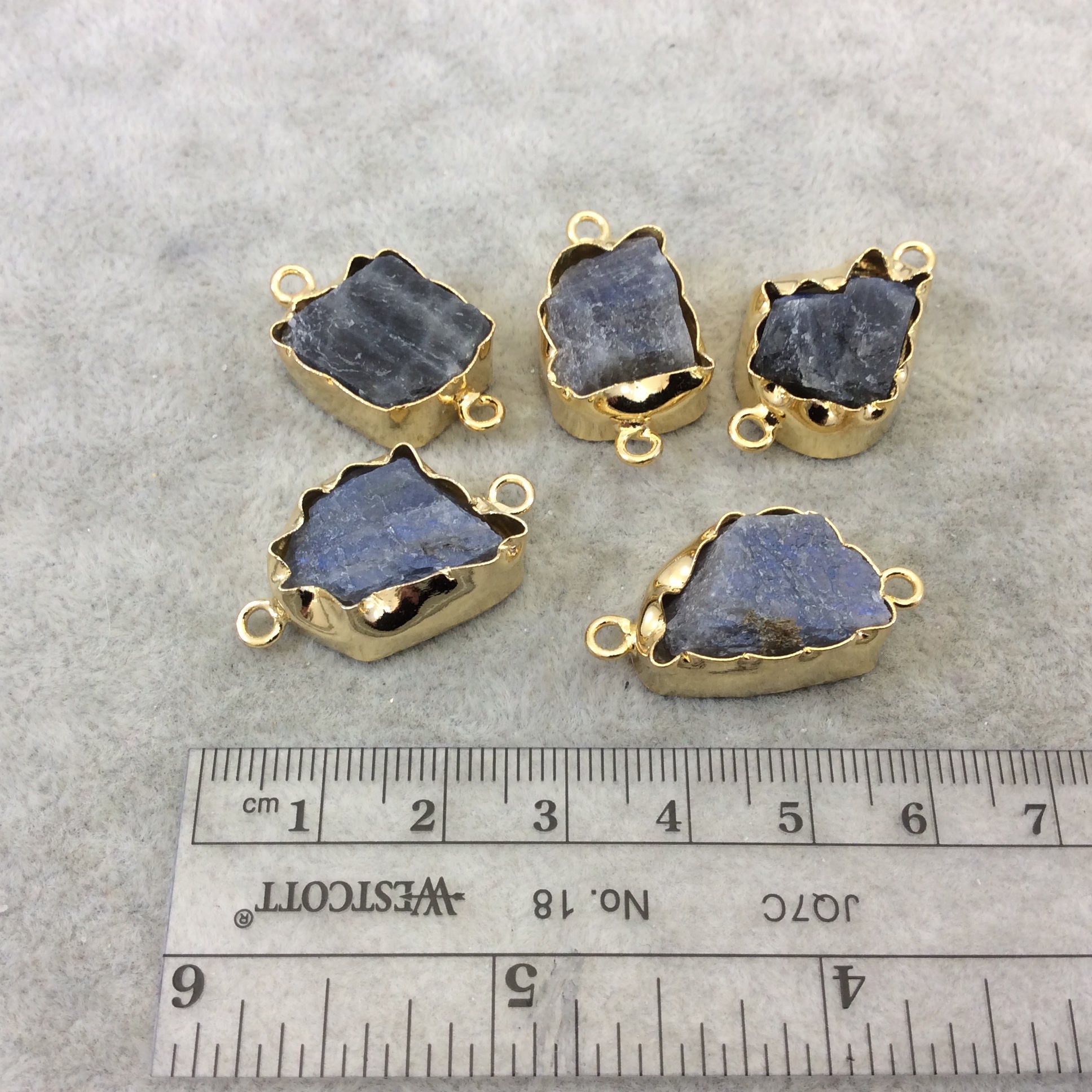 Gold Finish Large Raw Nugget Genuine Labradorite Wavy Bezel Connector - ~ 18mm - 22mm Long - Sold Individually, Selected Randomly