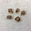 Gold Finish Medium Raw Nugget Genuine Hessonite Garnet Wavy Bezel Connector - ~ 16mm - 20mm Long - Sold Individually, Selected Randomly