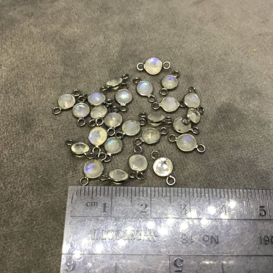 BULK PACK of Six (6) Gunmetal Sterling Silver Pointed/Cut Stone Faceted Round/Coin Shaped Moonstone Bezel Connectors - Measuring 5mm x 5mm
