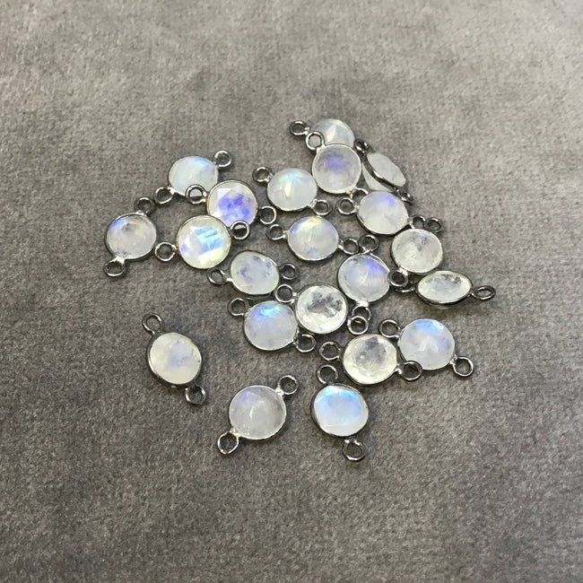 BULK PACK of Six (6) Gunmetal Sterling Silver Pointed/Cut Stone Faceted Round/Coin Shaped Moonstone Bezel Connectors - Measuring 6mm x 6mm