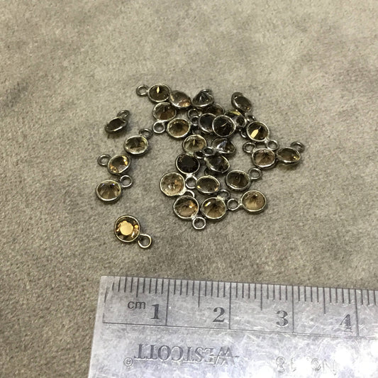 BULK PACK of Six (6) Gunmetal Sterling Silver Pointed/Cut Stone Faceted Round/Coin Shaped Smoky Quartz Bezel Pendants - Measuring 4mm x 4mm