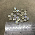 BULK PACK of Six (6) Gunmetal Sterling Silver Pointed/Cut Stone Faceted Round/Coin Shaped Moonstone Bezel Pendants - Measuring 6mm x 6mm
