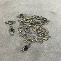 BULK PACK of Six (6) Gunmetal Sterling Silver Pointed/Cut Stone Faceted Round/Coin Shaped Smoky Quartz Bezel Connectors - Measuring 4 x 4mm