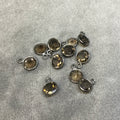BULK PACK of Six (6) Gunmetal Sterling Silver Pointed/Cut Stone Faceted Round/Coin Shaped Smoky Quartz Bezel Pendants - Measuring 6mm x 6mm
