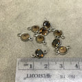 BULK PACK of Six (6) Gunmetal Sterling Silver Pointed/Cut Stone Faceted Round/Coin Shaped Smoky Quartz Bezel Connectors - Measuring 6 x 6mm