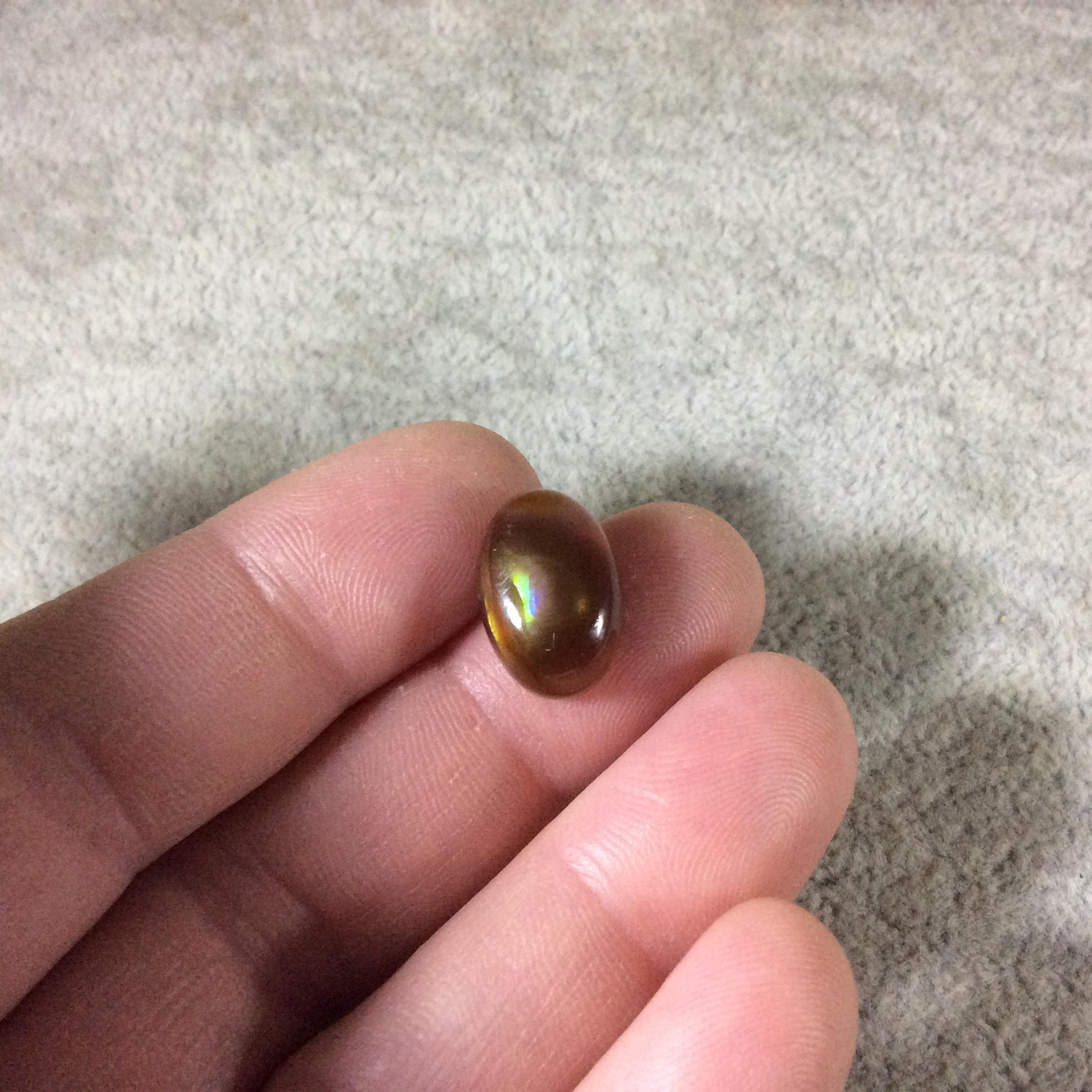 OOAK Orange/Green/Gold Fire Agate Oval Shaped Flat Back Cabochon "FA11"  ~ 10mm x 15mm, 5mm Dome Height - Natural High Quality Gemstone