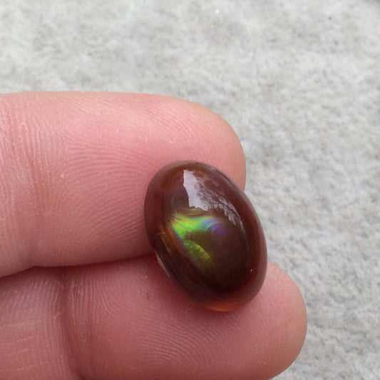 OOAK Orange/Green/Gold Fire Agate Oval Shaped Flat Back Cabochon "FA11"  ~ 10mm x 15mm, 5mm Dome Height - Natural High Quality Gemstone