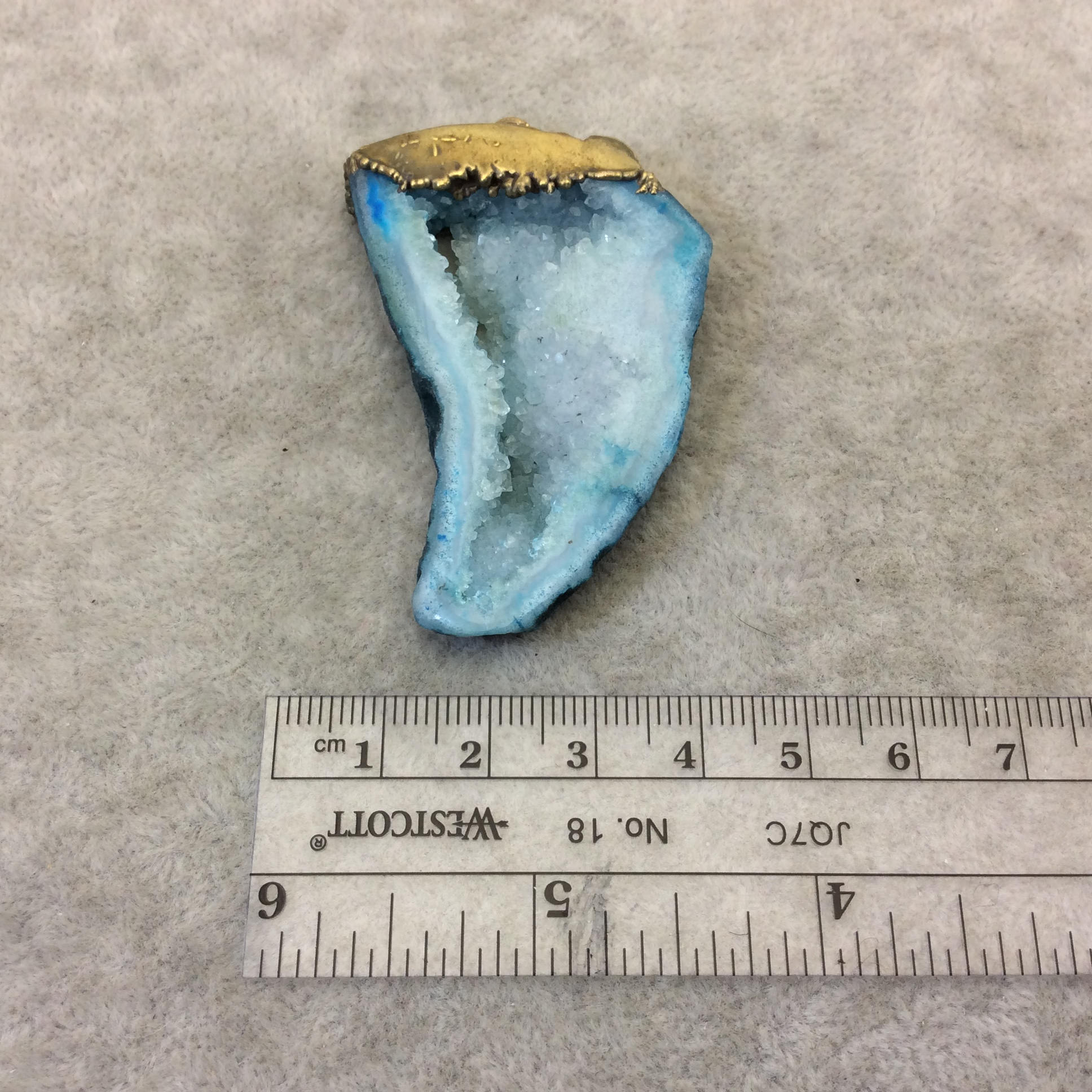 OOAK Rustic Brass Electroplated Aqua/Pale Aqua Druzy Solar Quartz Freeform Focal Pendant "SQP-10" -  Measuring 35mm x 50mm Approximately