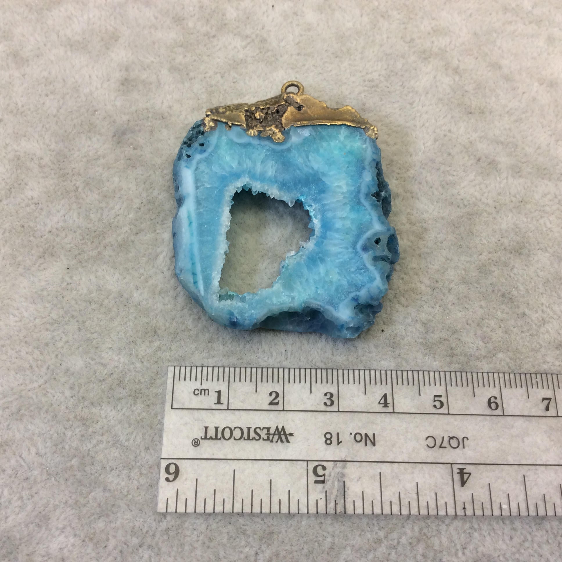 OOAK Rustic Brass Electroplated Aqua/Pale Aqua Druzy Solar Quartz Freeform Focal Pendant "SQP-11" -  Measuring 40mm x 40mm Approximately