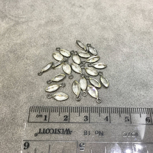 BULK PACK of Six (6) Gunmetal Sterling Silver Pointed/Cut Stone Faceted Marquise Shaped Clear Quartz Bezel Pendants - Measuring 4mm x 8mm