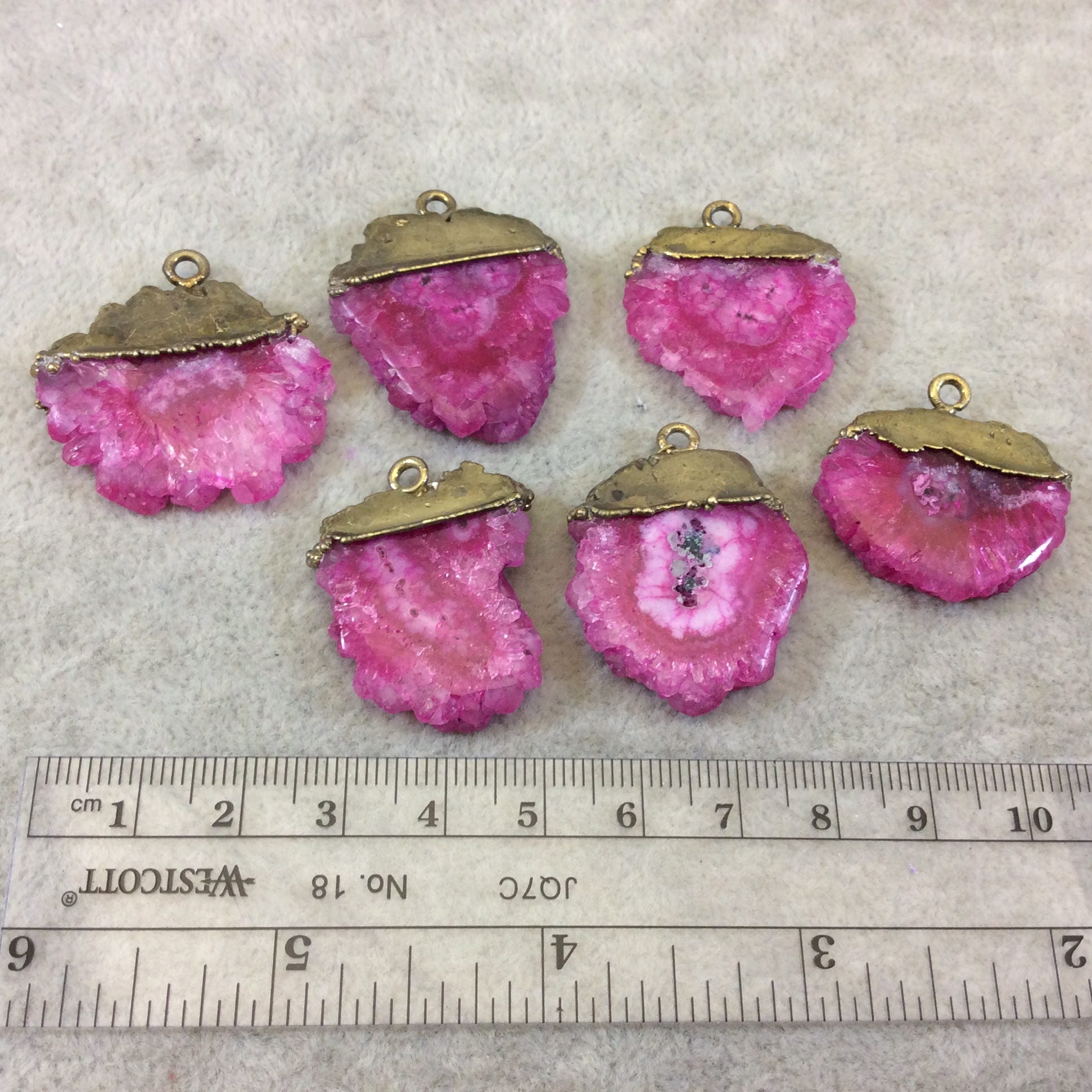 Druzy Solar Quartz Pendant | Rustic Brass Strawberry Pink Druzy Pendant | Freeform Focal Charm Pendant | Jewelry Supplies