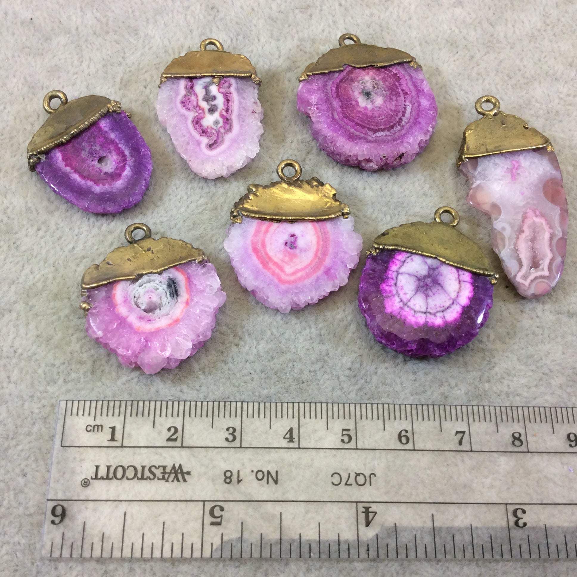 Druzy Solar Quartz Pendant | Rustic Brass Rose Pink Druzy Pendant | Freeform Focal Charm Pendant | Jewelry supplies