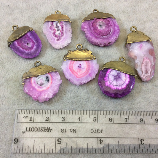 Druzy Solar Quartz Pendant | Rustic Brass Rose Pink Druzy Pendant | Freeform Focal Charm Pendant | Jewelry supplies