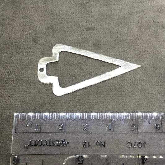 27mm x 47mm Silver Brushed Finish Thick Open Arrowhead Shaped Plated Brass Components - Sold in Pre-Counted Packs of 10 Pieces - (430-SV)