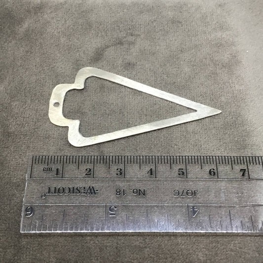 33mm x 61mm Silver Brushed Finish Thick Open Arrowhead Shaped Plated Brass Components - Sold in Pre-Counted Packs of 10 Pieces - (431-SV)