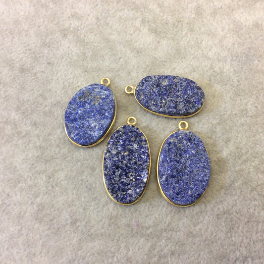 Jeweler's Lot Gold Plated Four Natural Rough/Raw Lapis Lazuli Oval/Oblong Shaped Bezel Pendants "RLL16" ~ 23-27mm Long - Semi-Precious Gem