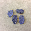 Jeweler's Lot Gold Plated Four Natural Rough/Raw Lapis Lazuli Oval/Oblong Shaped Bezel Pendants "RLL16" ~ 23-27mm Long - Semi-Precious Gem