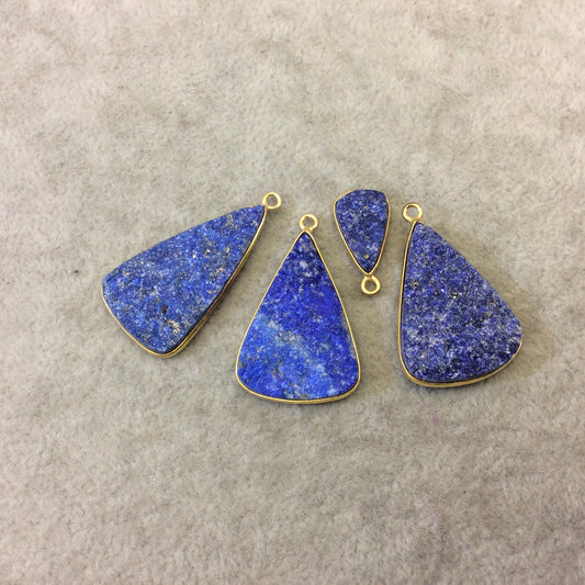 Jeweler's Lot Gold Plated Four Natural Rough/Raw Lapis Lazuli Triangle Shaped Bezel Pendants "RLL08" ~ 15-32mm Long - Semi-Precious Gem