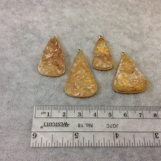 Jeweler's Lot Gold Plated Natural Raw Citrine - Four Flat Back Free Form Copper Bezel Pendants "RCT05" - 27mm-35mm Long - Sold As Shown!