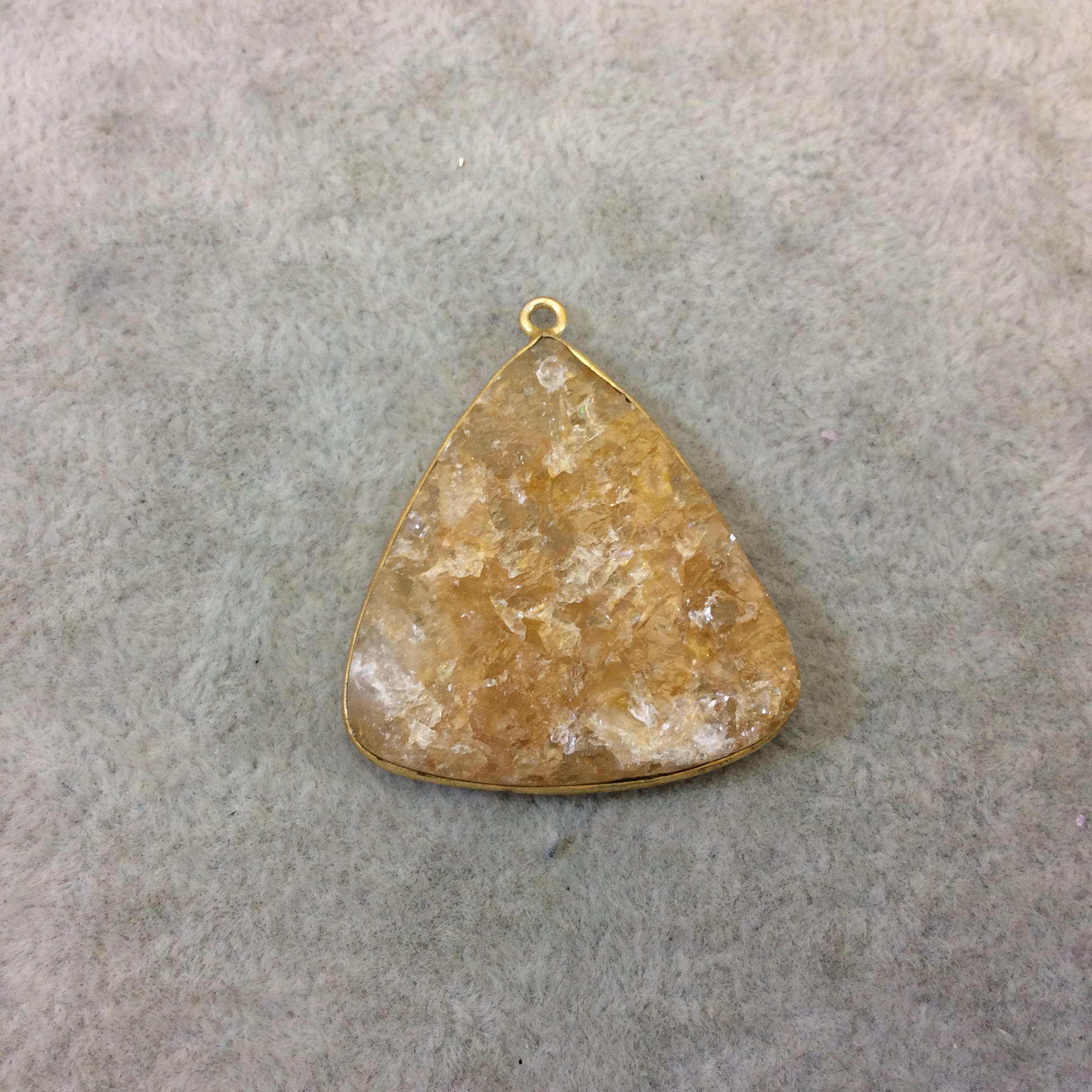 Jeweler's Lot Gold Plated Natural Raw Citrine - One Flat Back Free Form Copper Bezel Pendant "RCT02" - 30mm x 32mm Long - Sold As Shown!