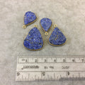 Jeweler's Lot Gold Plated Four Natural Rough/Raw Lapis Lazuli Teardrop Shaped Bezel Pendants "RLL17" ~ 20-27mm Long - Semi-Precious Gem