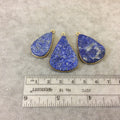 Jeweler's Lot Gold Plated Three Natural Rough/Raw Lapis Lazuli Teardrop Shaped Bezel Pendants "RLL14" ~ 30-35mm Long - Semi-Precious Gem