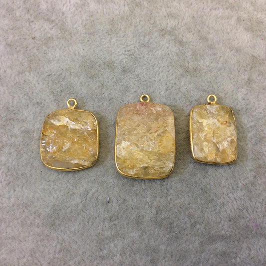 Jeweler's Lot Gold Plated Natural Raw Citrine - Three Flat Back Free Form Copper Bezel Pendants "RCT09" - 20mm x 25mm Long - Sold As Shown!