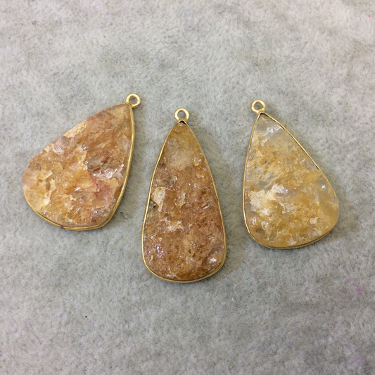 Jeweler's Lot Gold Plated Natural Raw Citrine - Three Flat Back Free Form Copper Bezel Pendants "RCT07" - 32-37mm Long - Sold As Shown!
