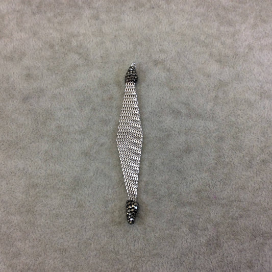 3.25" Pave Rhinestone Encrusted Silver Mesh Diamond Shape Pendant W Gray/Gunmetal Rhinestones - Measuring 12mm x 80mm, Approx. Sold Per Each