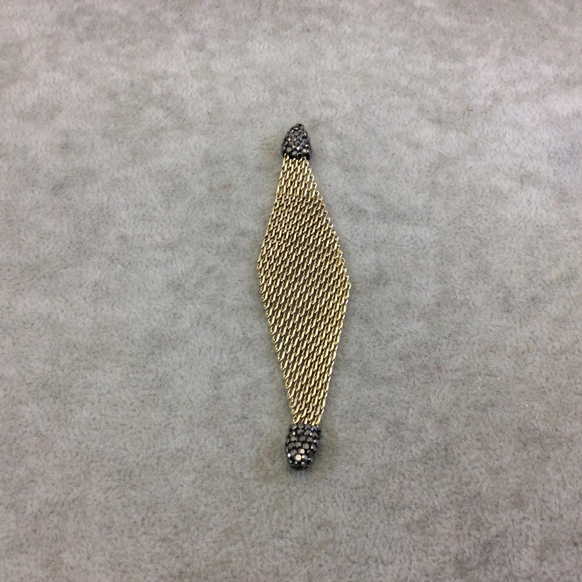 4" Pave Rhinestone Encrusted Gold Mesh Diamond Shaped Pendant with Gray/Gunmetal Rhinestones - Measuring 23mm x 97mm, Approx. Sold Per Each