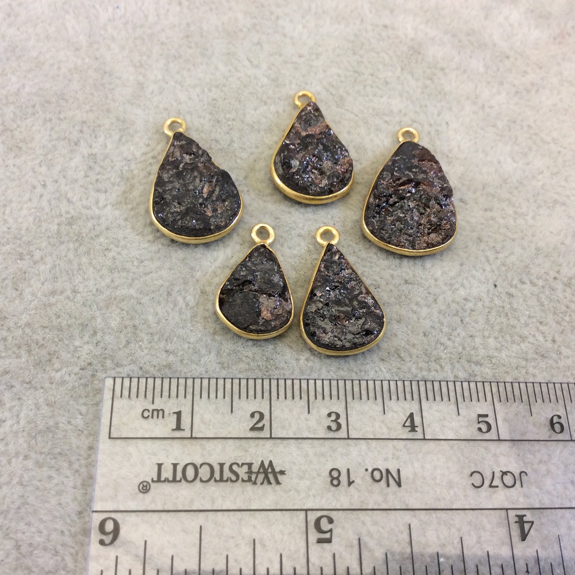 Jeweler's Lot OOAK Gold Plated Dark Natural Raw Garnet Five Flat Back Assorted Free Form Copper Bezel Pendants "RG10" 14-18mm - As Shown!