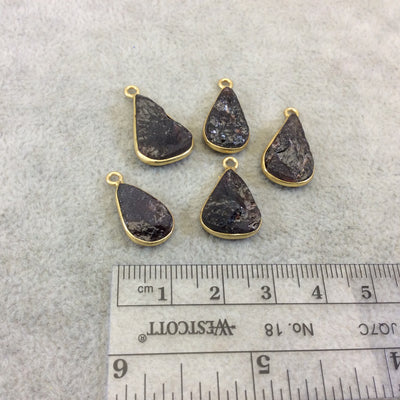 Jeweler's Lot OOAK Gold Plated Dark Natural Raw Garnet Five Flat Back Assorted Free Form Copper Bezel Pendants "RG09" 15-18mm - As Shown!