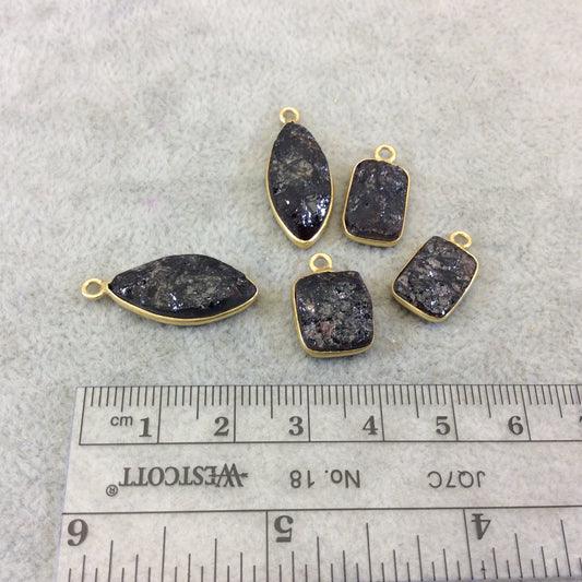 Jeweler's Lot OOAK Gold Plated Dark Natural Raw Garnet Five Flat Back Assorted Free Form Copper Bezel Pendants "RG01" 12-20mm - As Shown!