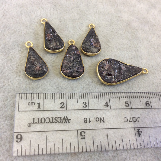Jeweler's Lot OOAK Gold Plated Dark Natural Raw Garnet Five Flat Back Assorted Free Form Copper Bezel Pendants "RG12" 16-22mm - As Shown!