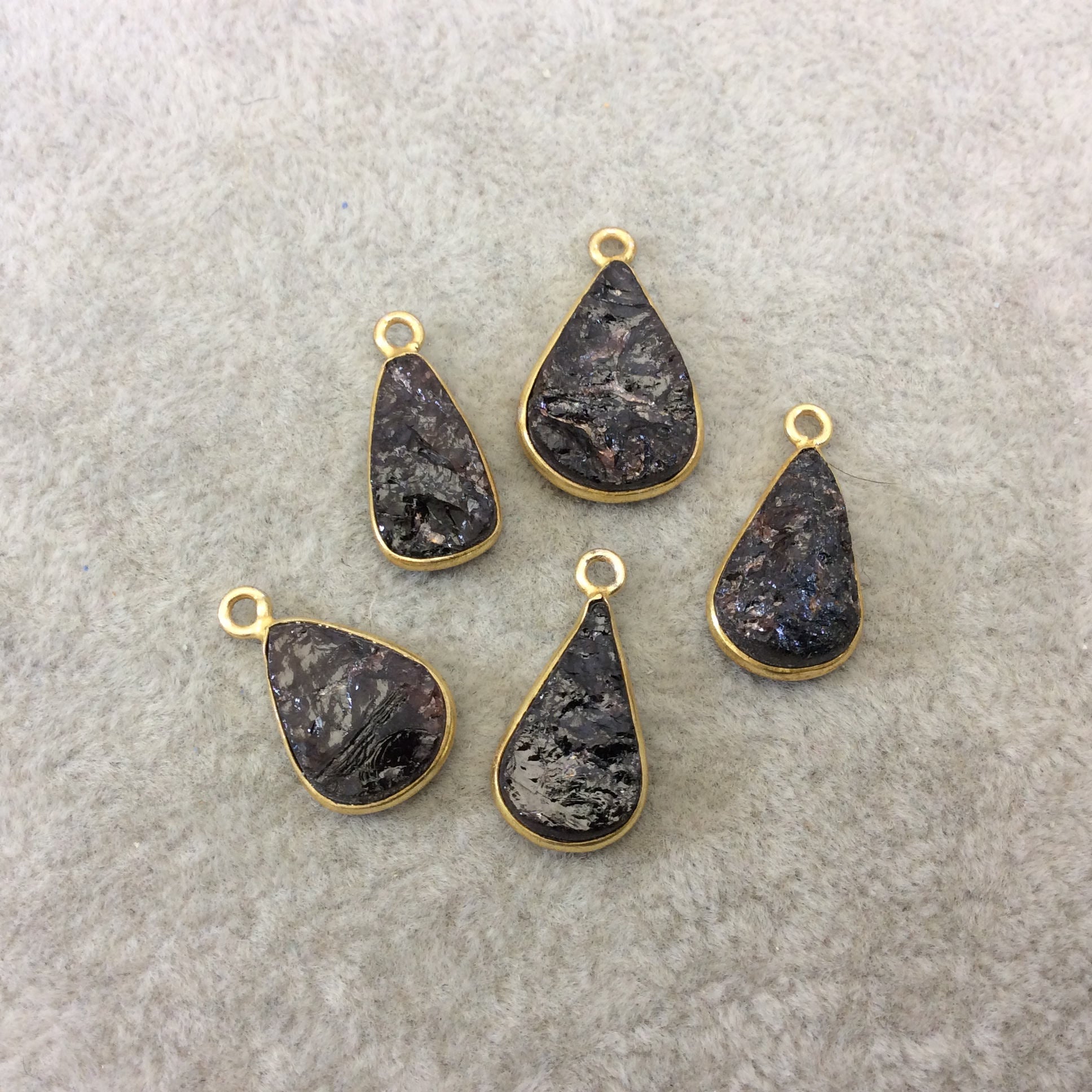 Jeweler's Lot OOAK Gold Plated Dark Natural Raw Garnet Five Flat Back Assorted Free Form Copper Bezel Pendants "RG11" 14-17mm - As Shown!